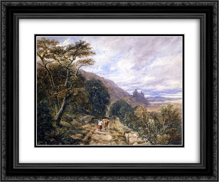 A Country Track Leading to Harlech Castle 24x20 Black Ornate Wood Framed Art Print Poster with Double Matting by Cox, David
