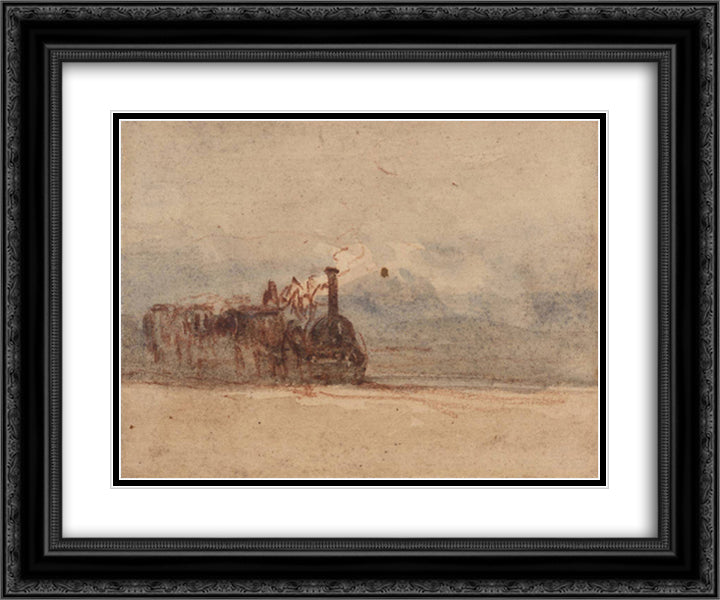 A Railway Engine 24x20 Black Ornate Wood Framed Art Print Poster with Double Matting by Cox, David