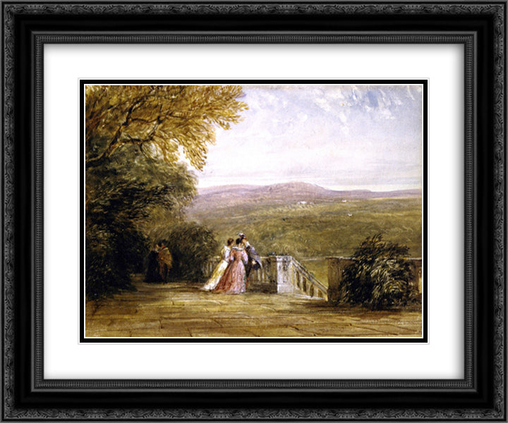 A Terrace, with Figures, Haddon Hall 24x20 Black Ornate Wood Framed Art Print Poster with Double Matting by Cox, David