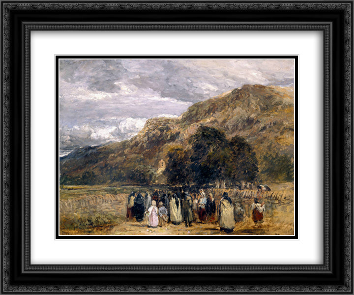 A Welsh Funeral, Betwys-y-Coed 24x20 Black Ornate Wood Framed Art Print Poster with Double Matting by Cox, David