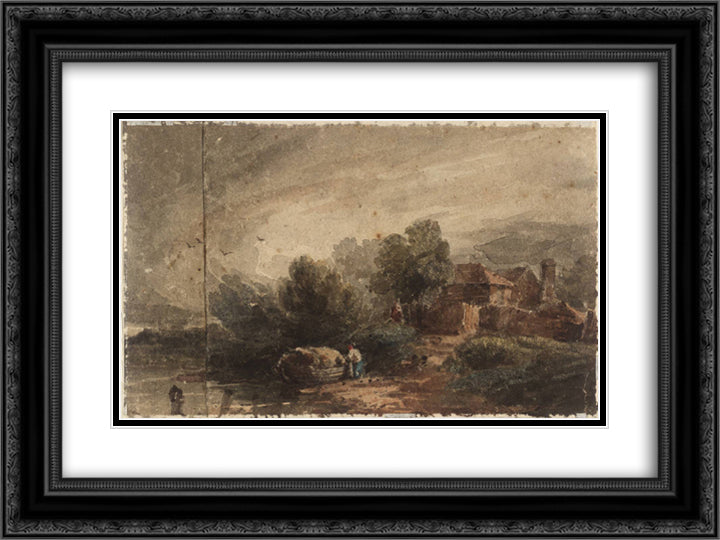 Cottage by a River 24x18 Black Ornate Wood Framed Art Print Poster with Double Matting by Cox, David