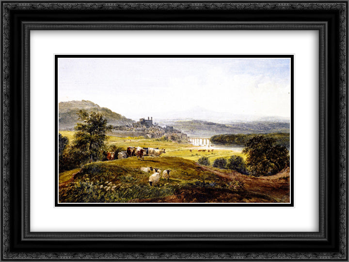Hay on Wye 24x18 Black Ornate Wood Framed Art Print Poster with Double Matting by Cox, David