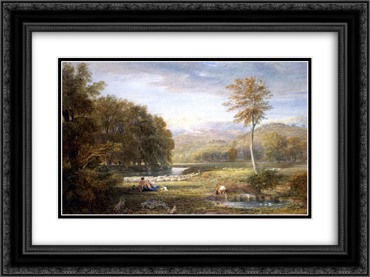 Pastoral Scene in Herefordshire 24x18 Black Ornate Wood Framed Art Print Poster with Double Matting by Cox, David
