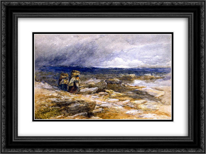 Peat Gatherers 24x18 Black Ornate Wood Framed Art Print Poster with Double Matting by Cox, David