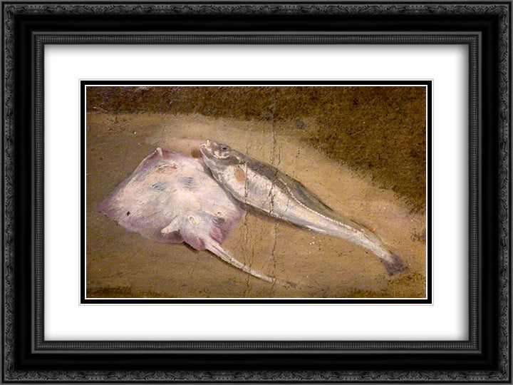 Study of Fish, Skate and Cod 24x18 Black Ornate Wood Framed Art Print Poster with Double Matting by Cox, David