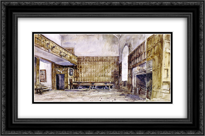 The Great Hall, Haddon 24x16 Black Ornate Wood Framed Art Print Poster with Double Matting by Cox, David