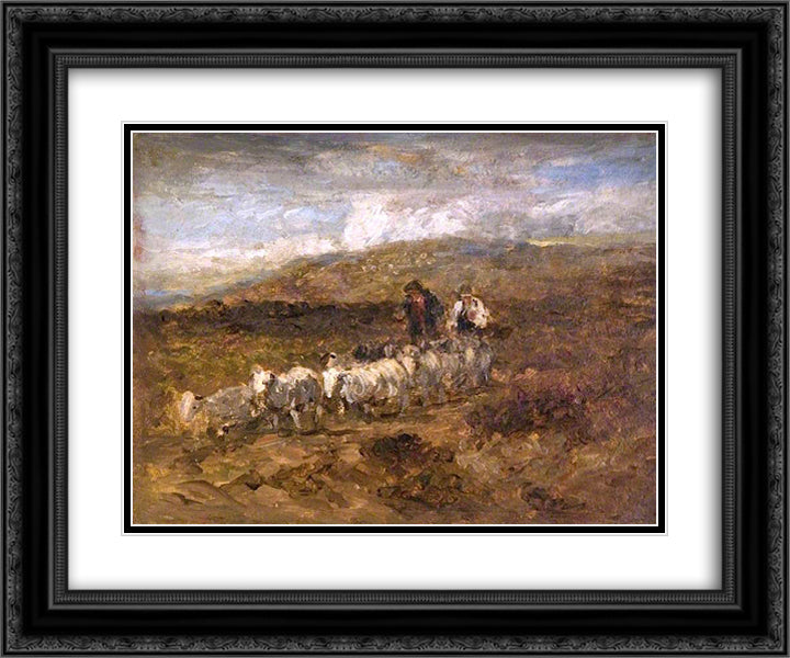 Welsh Shepherds 24x20 Black Ornate Wood Framed Art Print Poster with Double Matting by Cox, David