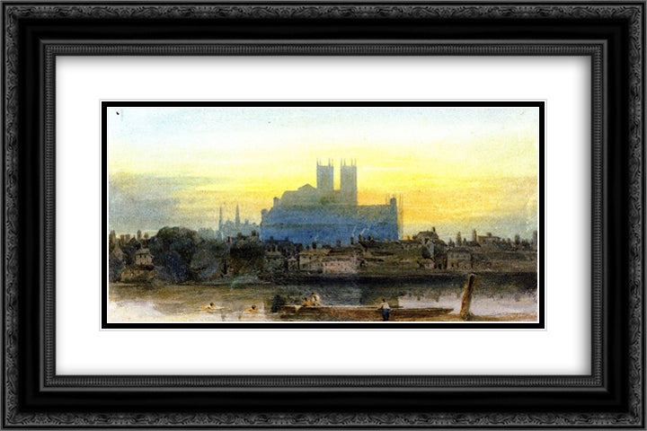 Westminster from Lambeth 24x16 Black Ornate Wood Framed Art Print Poster with Double Matting by Cox, David