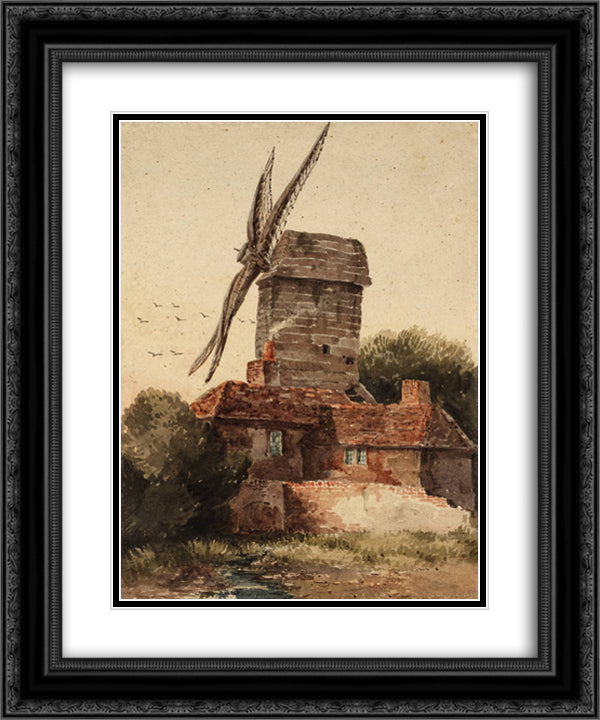 Windmill 20x24 Black Ornate Wood Framed Art Print Poster with Double Matting by Cox, David