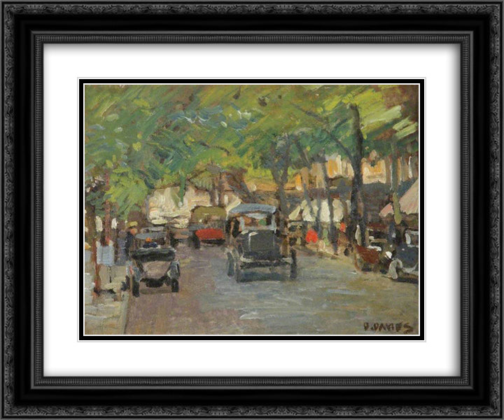 Cheltenham Promenade 24x20 Black Ornate Wood Framed Art Print Poster with Double Matting by Davies, David