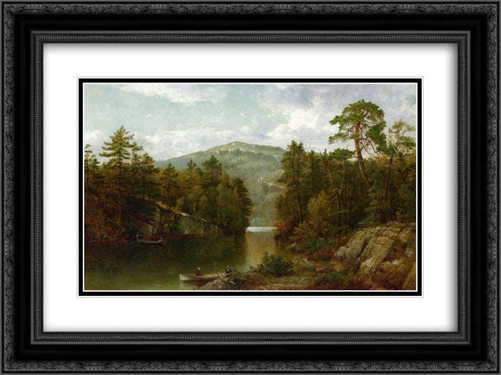 A View on Lake George 24x18 Black Ornate Wood Framed Art Print Poster with Double Matting by Johnson, David