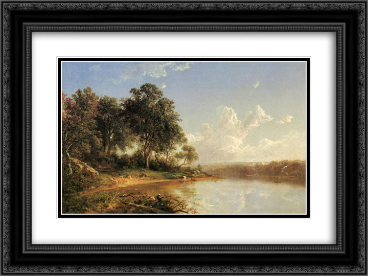 Afternoon along the Banks of a River 24x18 Black Ornate Wood Framed Art Print Poster with Double Matting by Johnson, David