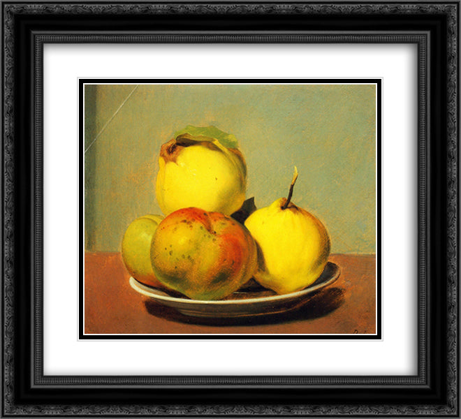 Dish of Apples and Quinces 22x20 Black Ornate Wood Framed Art Print Poster with Double Matting by Johnson, David