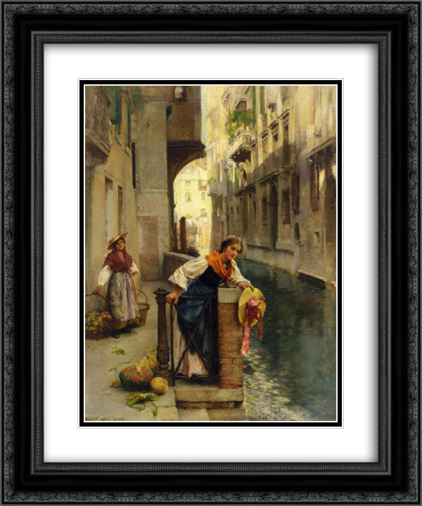 Fruit Sellers from the Islands, Venice 20x24 Black Ornate Wood Framed Art Print Poster with Double Matting by Roberts, David