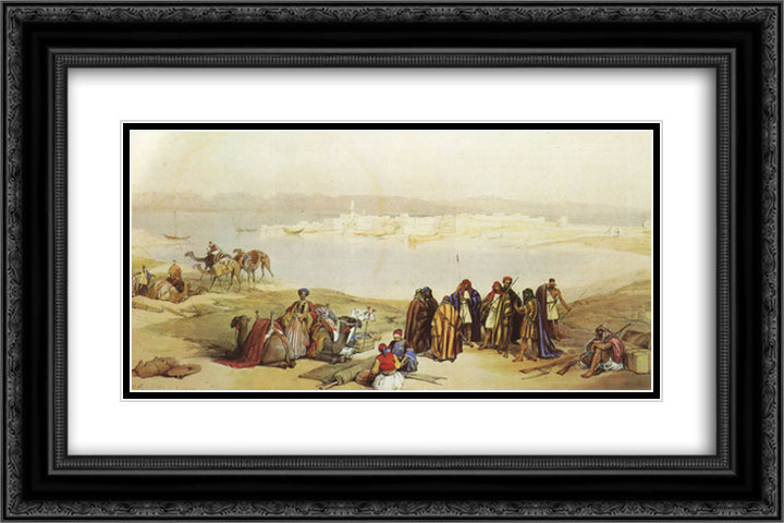 General View of Suez 24x16 Black Ornate Wood Framed Art Print Poster with Double Matting by Roberts, David