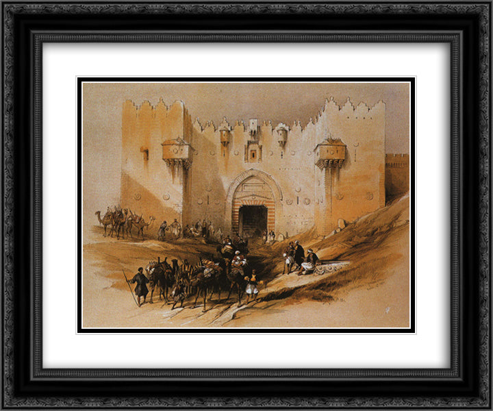Jerusalem. The Damascus Gate 24x20 Black Ornate Wood Framed Art Print Poster with Double Matting by Roberts, David