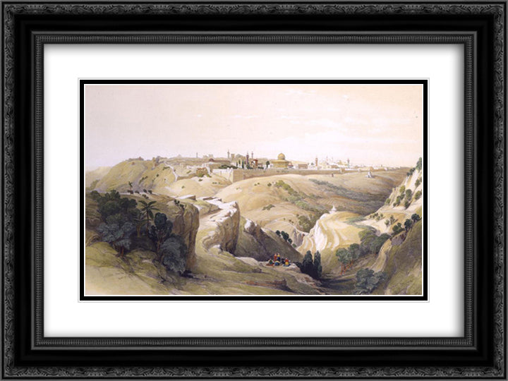 Jerusalem from the Road Leading to Bethany 24x18 Black Ornate Wood Framed Art Print Poster with Double Matting by Roberts, David