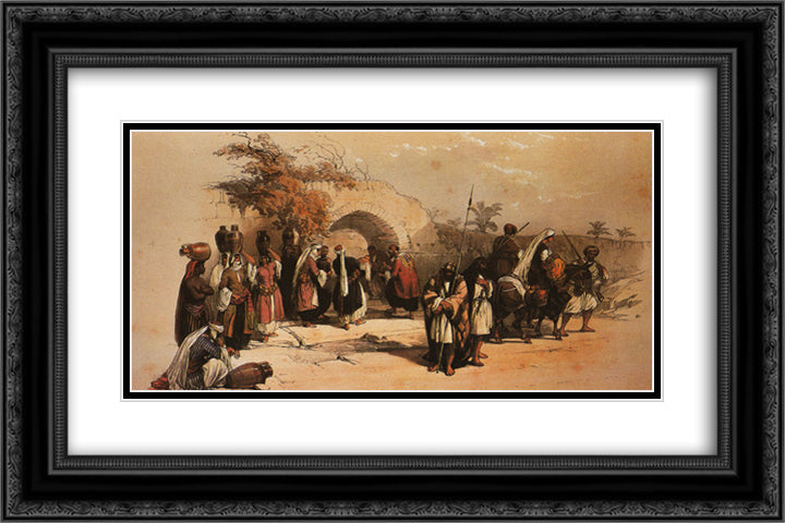 Nazareth. The Fountain of the Virgin 24x16 Black Ornate Wood Framed Art Print Poster with Double Matting by Roberts, David