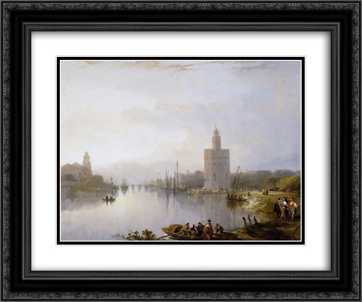The Golden Tower 24x20 Black Ornate Wood Framed Art Print Poster with Double Matting by Roberts, David