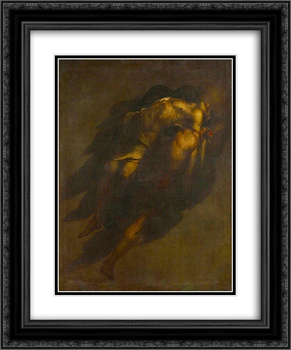 The Dead Sarpedon, Borne by Sleep and Death (from Homer's 'The Iliad') 20x24 Black Ornate Wood Framed Art Print Poster with Double Matting by Scott, David