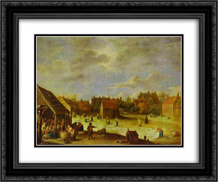 A Bleaching Ground 24x20 Black Ornate Wood Framed Art Print Poster with Double Matting by Teniers the Younger, David