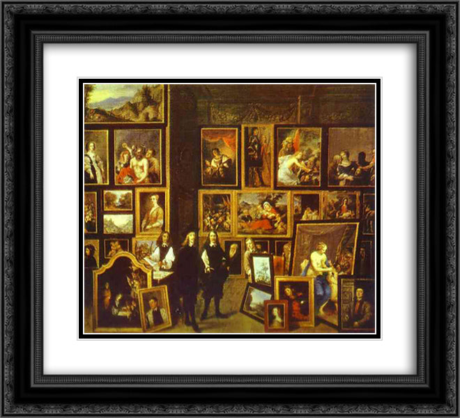Archduke Leopold Wilhelm in his Picture Gallery, with the artist and other figures 22x20 Black Ornate Wood Framed Art Print Poster with Double Matting by Teniers the Younger, David