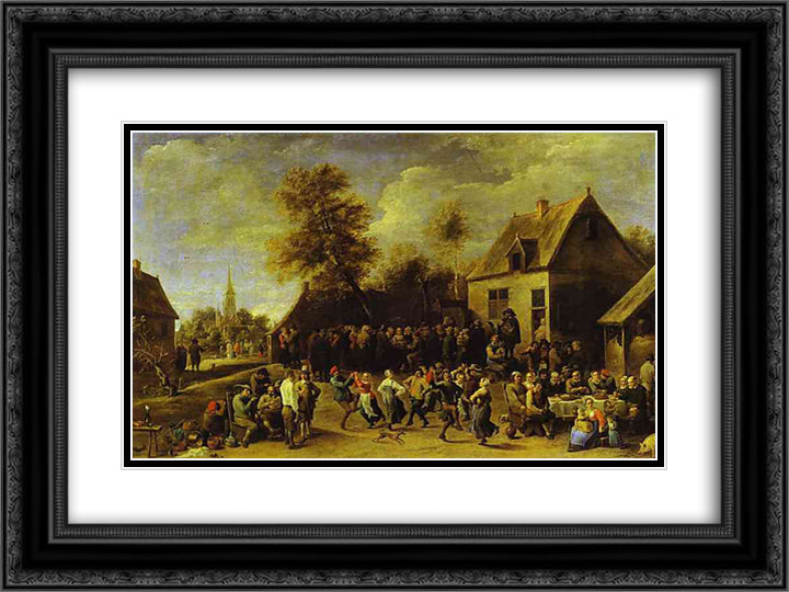 Country celebration 24x18 Black Ornate Wood Framed Art Print Poster with Double Matting by Teniers the Younger, David