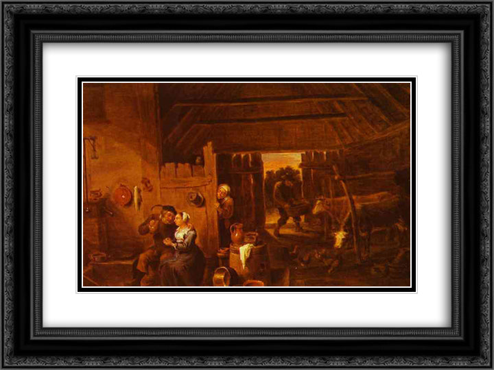 Flanders In a Peasant Cottage 24x18 Black Ornate Wood Framed Art Print Poster with Double Matting by Teniers the Younger, David