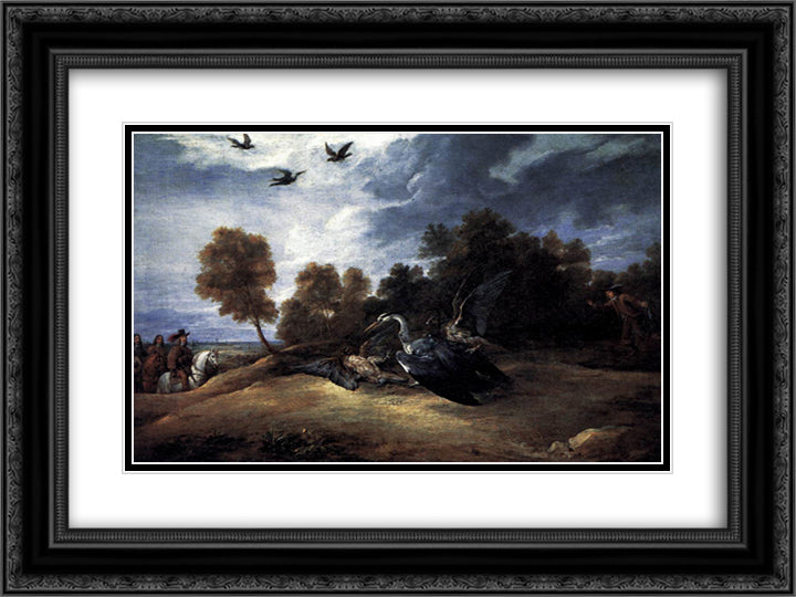 Heron Hunting with the Archduke Leopold Wilhelm 24x18 Black Ornate Wood Framed Art Print Poster with Double Matting by Teniers the Younger, David