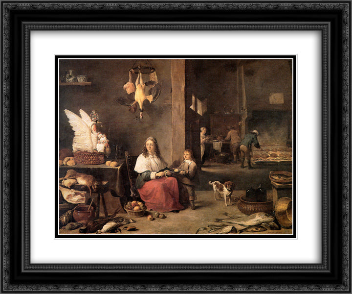 Kitchen 24x20 Black Ornate Wood Framed Art Print Poster with Double Matting by Teniers the Younger, David