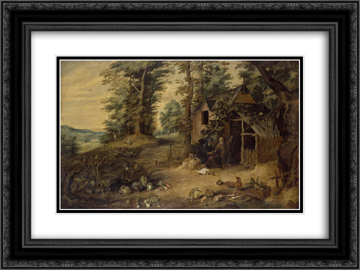 Landscape 24x18 Black Ornate Wood Framed Art Print Poster with Double Matting by Teniers the Younger, David