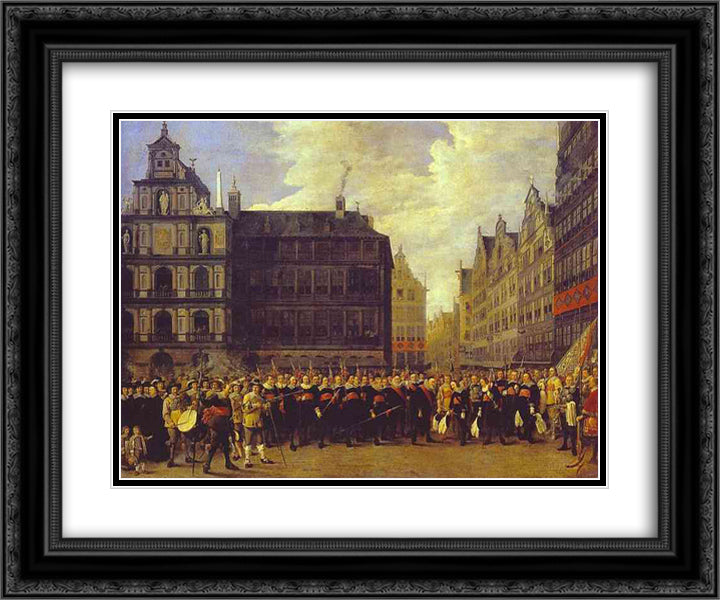 Members of Antwerp Town Council and Masters of the Armaments Guild 24x20 Black Ornate Wood Framed Art Print Poster with Double Matting by Teniers the Younger, David
