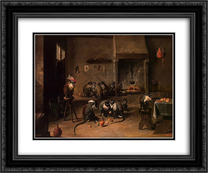 Monkeys in a Kitchen 24x20 Black Ornate Wood Framed Art Print Poster with Double Matting by Teniers the Younger, David