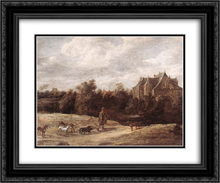 Return from the Hunt 24x20 Black Ornate Wood Framed Art Print Poster with Double Matting by Teniers the Younger, David