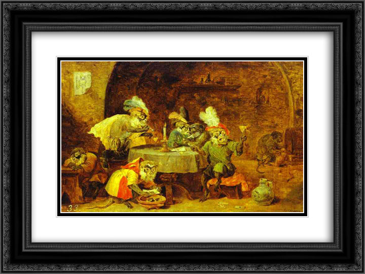 Smokers and Drinkers 24x18 Black Ornate Wood Framed Art Print Poster with Double Matting by Teniers the Younger, David