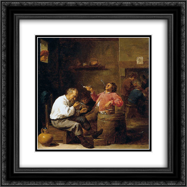 Smokers in an Interior 20x20 Black Ornate Wood Framed Art Print Poster with Double Matting by Teniers the Younger, David