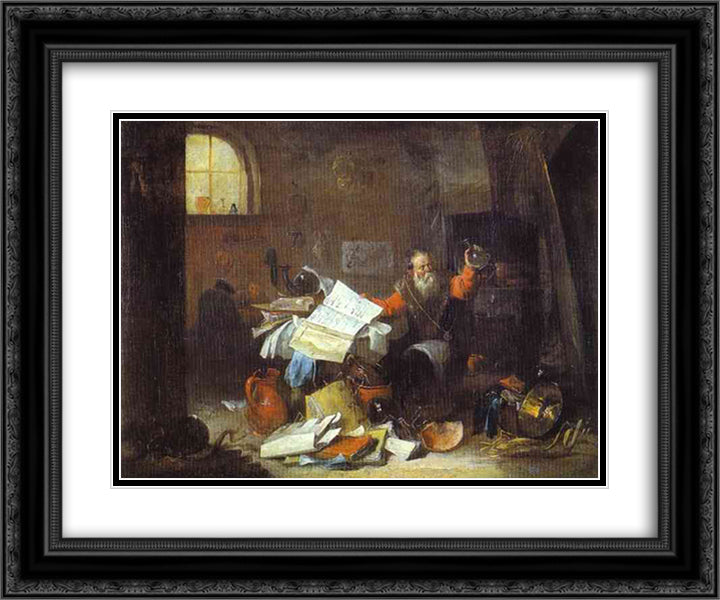 The Alchemist 24x20 Black Ornate Wood Framed Art Print Poster with Double Matting by Teniers the Younger, David