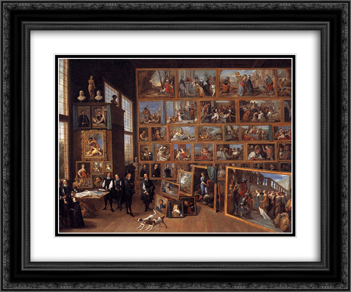 The Archduke Leopold Wilhelm in his Picture Gallery in Brussels 24x20 Black Ornate Wood Framed Art Print Poster with Double Matting by Teniers the Younger, David