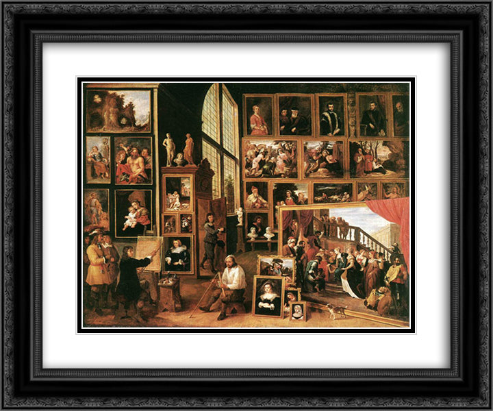 The Gallery of Archduke Leopold in Brussels 24x20 Black Ornate Wood Framed Art Print Poster with Double Matting by Teniers the Younger, David