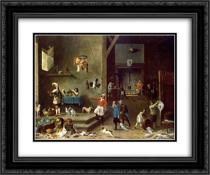 The Kitchen 24x20 Black Ornate Wood Framed Art Print Poster with Double Matting by Teniers the Younger, David