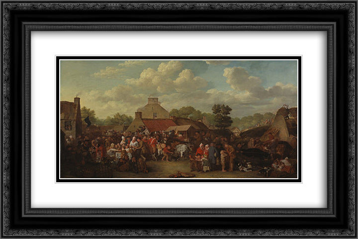 Pitlessie Fair 24x16 Black Ornate Wood Framed Art Print Poster with Double Matting by Wilkie, David