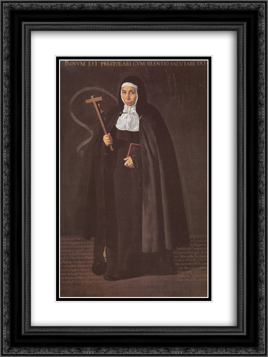 Madre Maria Jeronima de la Fuente 18x24 Black Ornate Wood Framed Art Print Poster with Double Matting by Velazquez, Diego