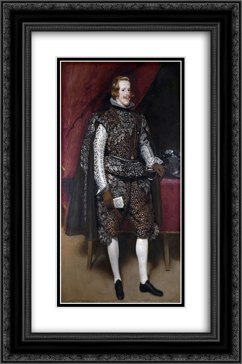 Philip IV of Spain in Brown and Silver 16x24 Black Ornate Wood Framed Art Print Poster with Double Matting by Velazquez, Diego