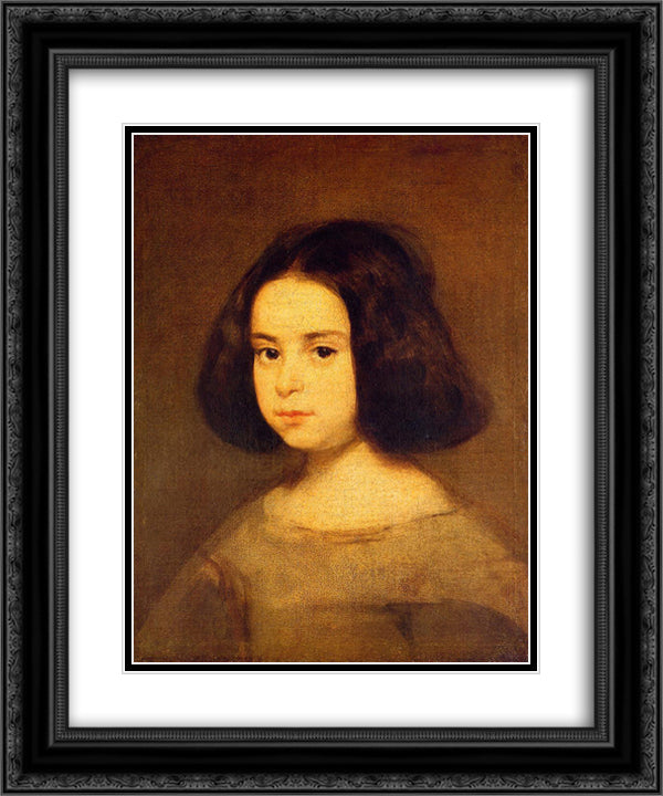 Portrait of a Little Girl 20x24 Black Ornate Wood Framed Art Print Poster with Double Matting by Velazquez, Diego