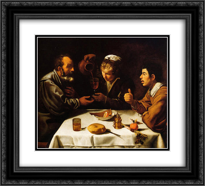 The Lunch 22x20 Black Ornate Wood Framed Art Print Poster with Double Matting by Velazquez, Diego