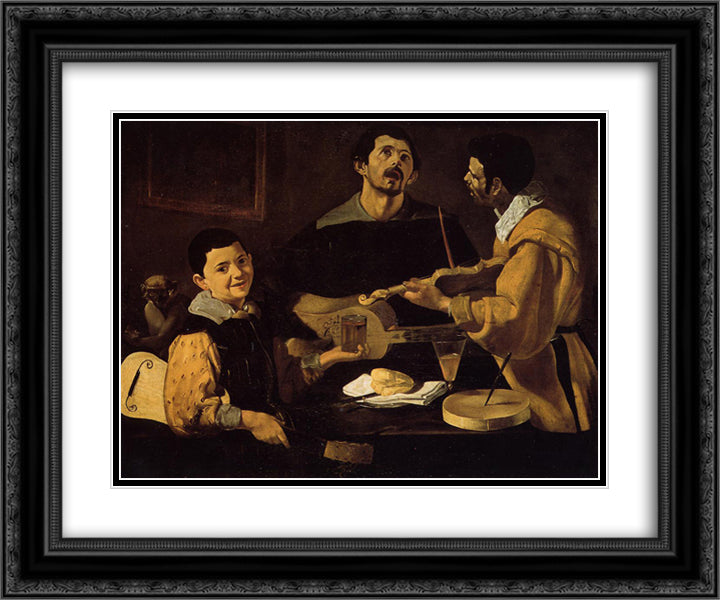 Three Musicians 24x20 Black Ornate Wood Framed Art Print Poster with Double Matting by Velazquez, Diego