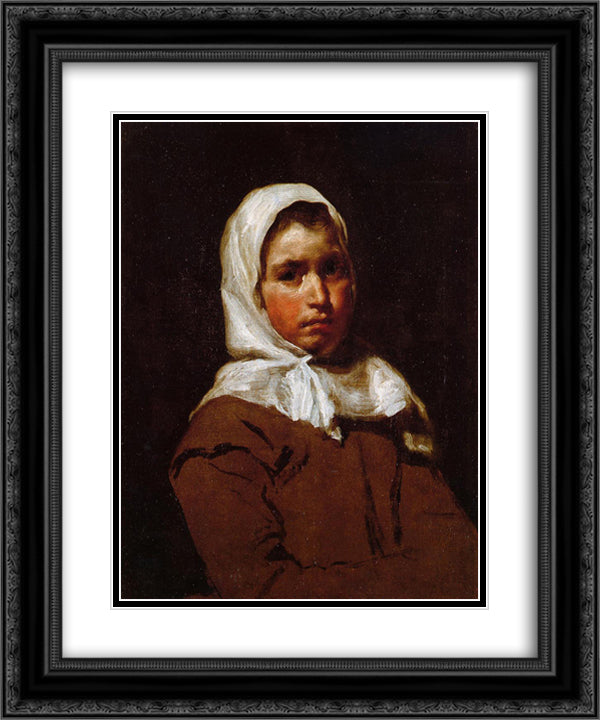 Young Peasant Girl 20x24 Black Ornate Wood Framed Art Print Poster with Double Matting by Velazquez, Diego