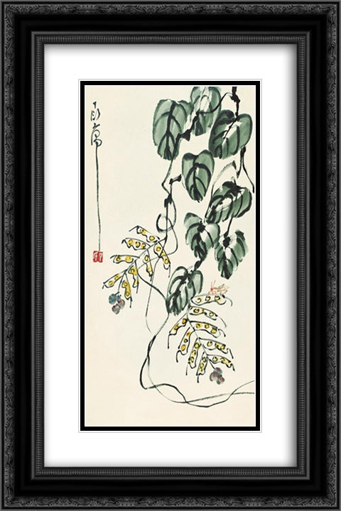 Grass and Insect 16x24 Black Ornate Wood Framed Art Print Poster with Double Matting by Yanyong, Ding
