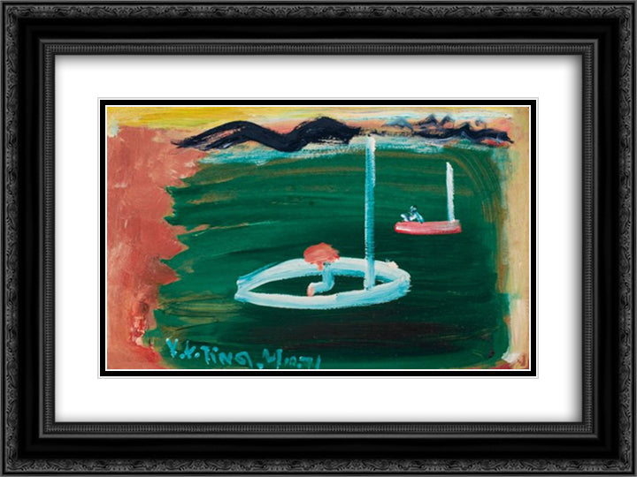 In the Middle of the Water 24x18 Black Ornate Wood Framed Art Print Poster with Double Matting by Yanyong, Ding