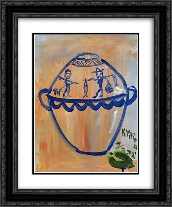 Vase with Lemons 20x24 Black Ornate Wood Framed Art Print Poster with Double Matting by Yanyong, Ding